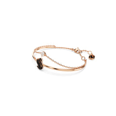 Swan bangle, Swan, Black, Rose gold-tone plated