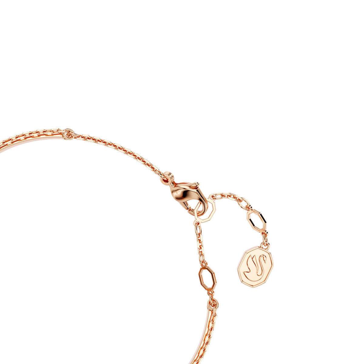 Swan bangle, Swan, Black, Rose gold-tone plated
