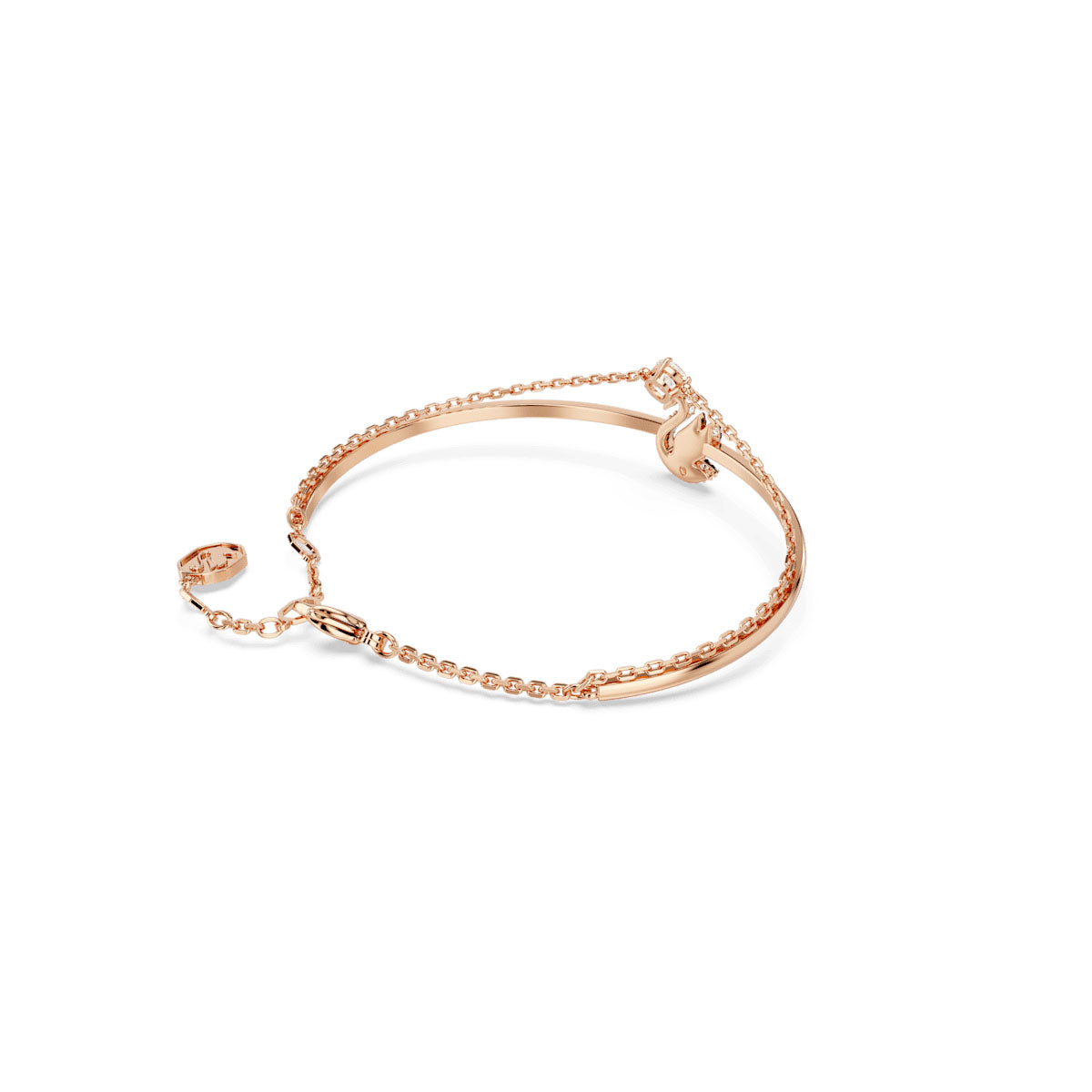 Swan bangle, Swan, Black, Rose gold-tone plated