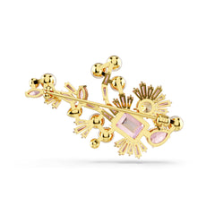 Gema brooch, Crystal pearl, Mixed cuts, Flower, Pink, Gold-tone plated
