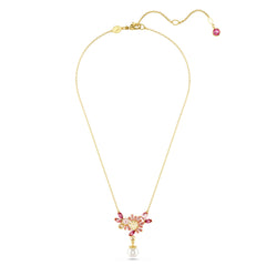 Gema pendant, Mixed cuts, Crystal pearl, Flower, Pink, Gold-tone plated