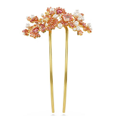 Gema hair clip, Crystal pearl, Mixed cuts, Flower, Pink, Gold-tone plated