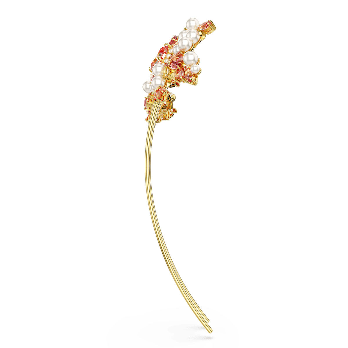 Gema hair clip, Crystal pearl, Mixed cuts, Flower, Pink, Gold-tone plated