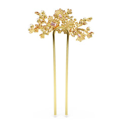 Gema hair clip, Crystal pearl, Mixed cuts, Flower, Pink, Gold-tone plated