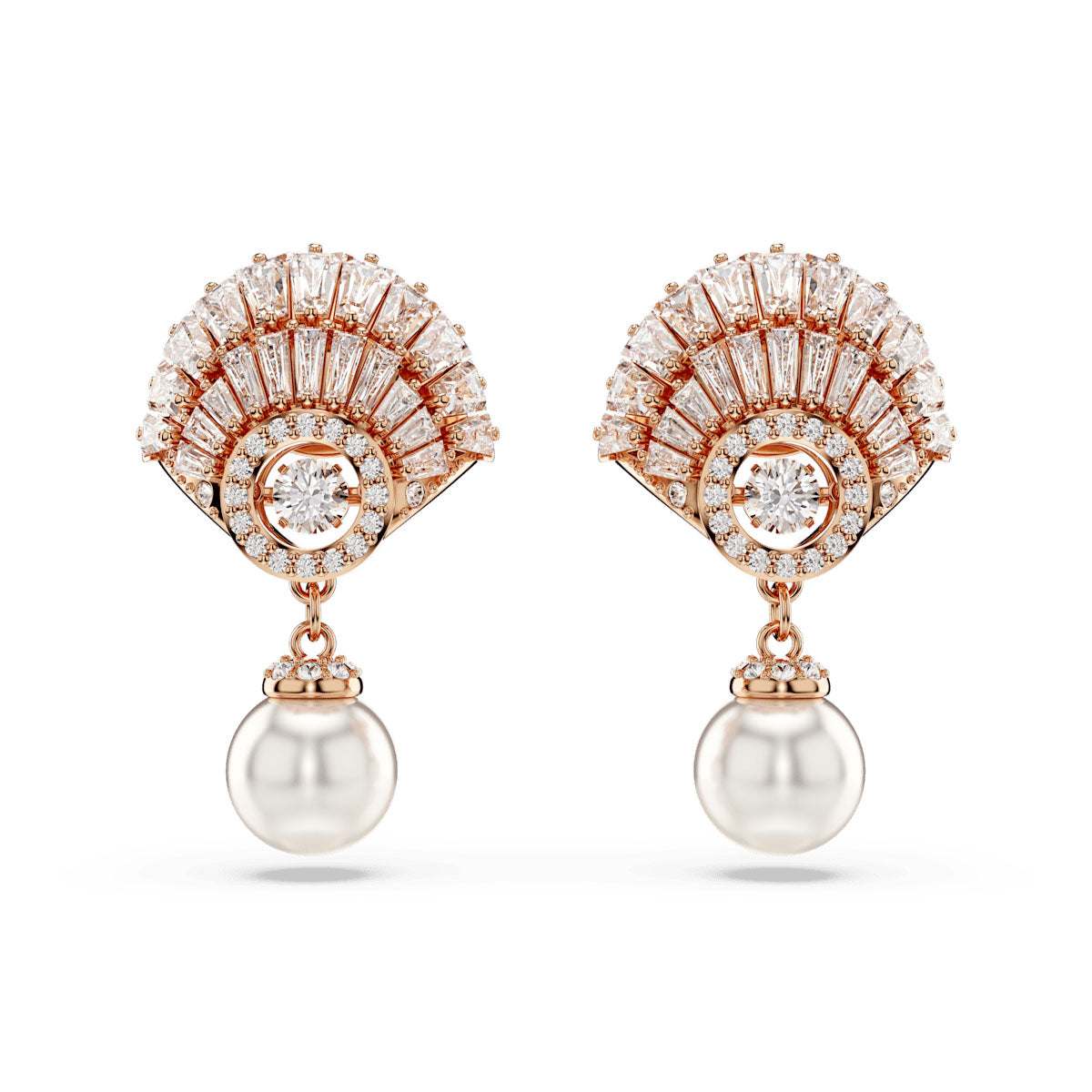 Idyllia drop earrings, Crystal pearl, Shell, White, Rose gold-tone plated