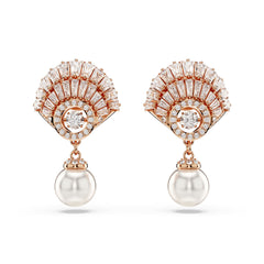 Idyllia drop earrings, Crystal pearl, Shell, White, Rose gold-tone plated