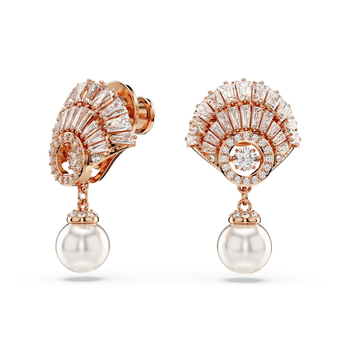 Idyllia drop earrings, Crystal pearl, Shell, White, Rose gold-tone plated