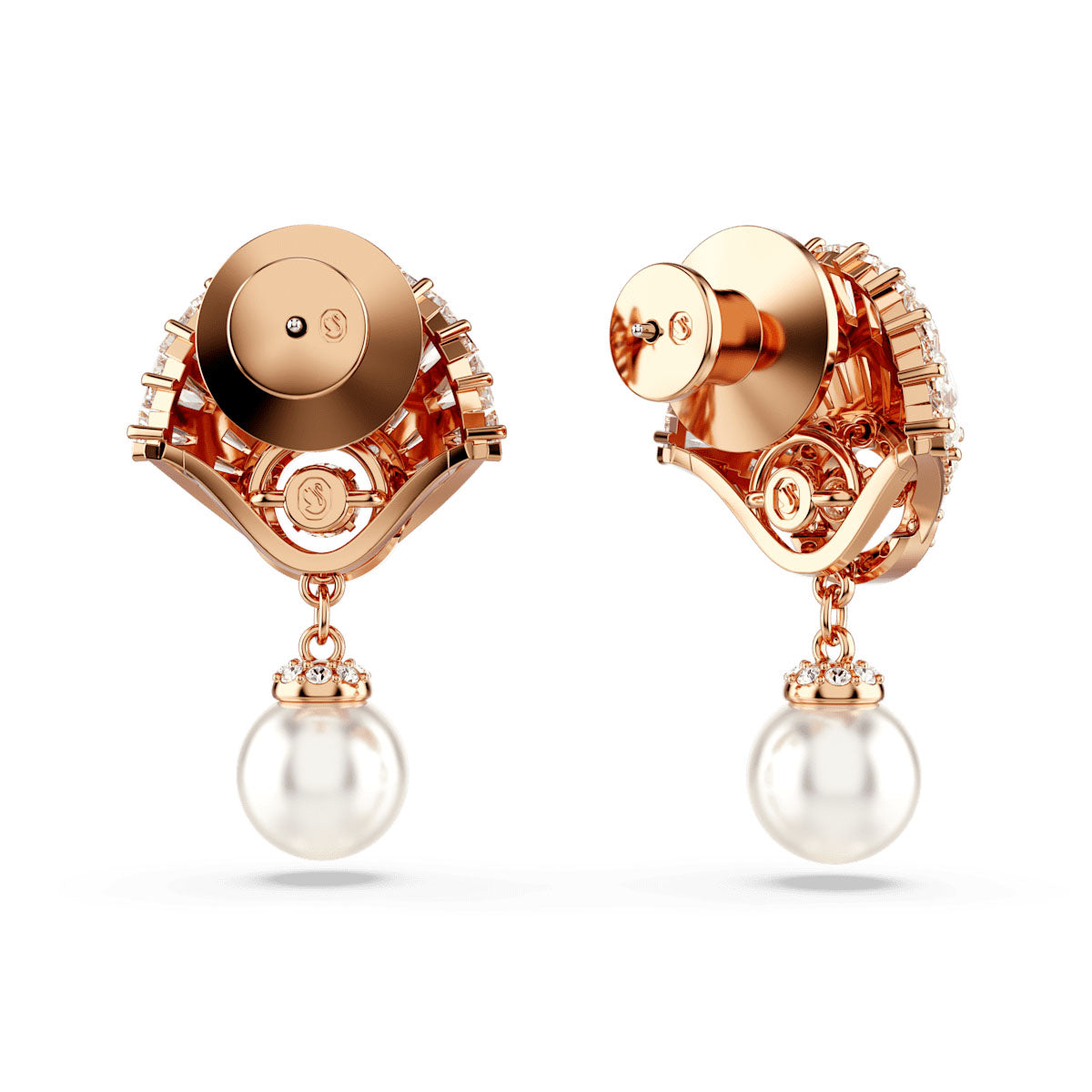 Idyllia drop earrings, Crystal pearl, Shell, White, Rose gold-tone plated
