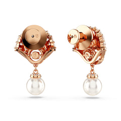 Idyllia drop earrings, Crystal pearl, Shell, White, Rose gold-tone plated