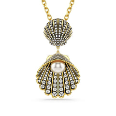 Idyllia pendant, Crystal pearl, Mixed cuts, Shell, White, Gold-tone plated