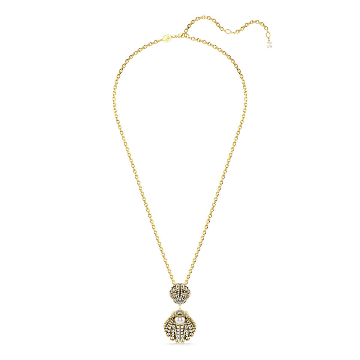 Idyllia pendant, Crystal pearl, Mixed cuts, Shell, White, Gold-tone plated