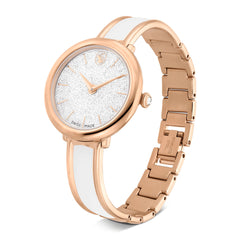 Crystalline Bangle watch, Swiss Made, Metal bracelet, White, Rose gold-tone finish