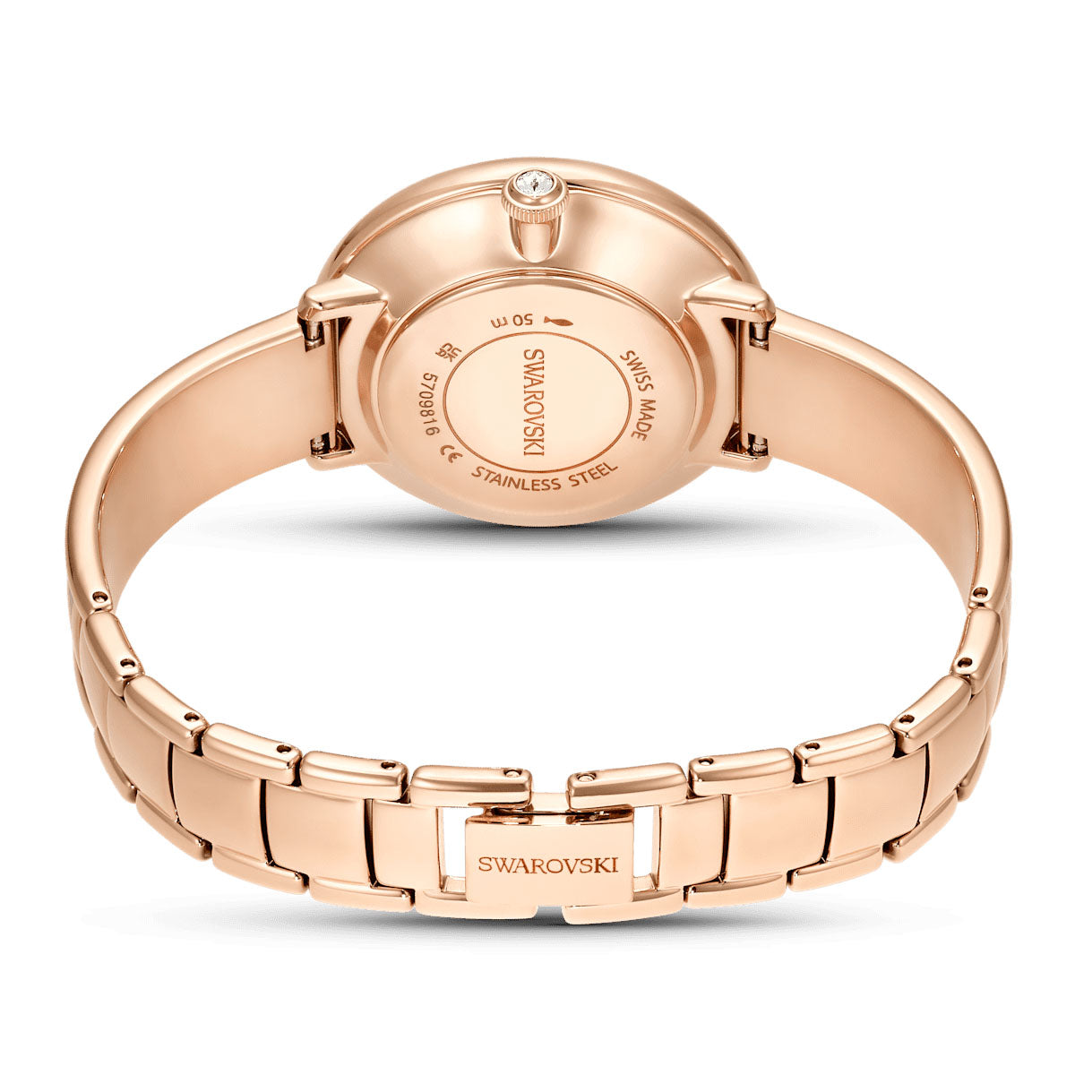 Crystalline Bangle watch, Swiss Made, Metal bracelet, White, Rose gold-tone finish