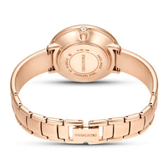 Crystalline Bangle watch, Swiss Made, Metal bracelet, White, Rose gold-tone finish