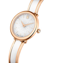 Crystalline Bangle watch, Swiss Made, Metal bracelet, White, Rose gold-tone finish