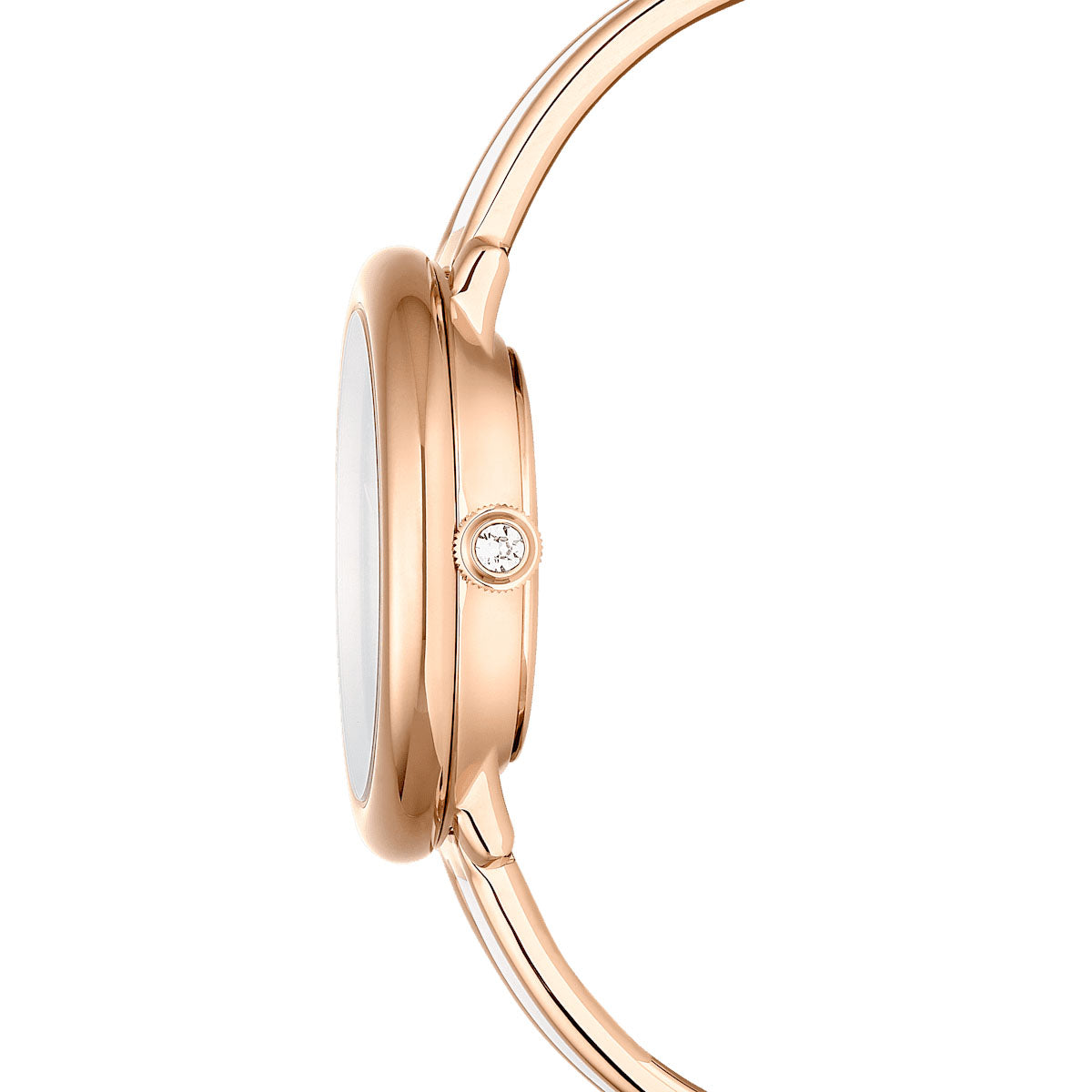 Crystalline Bangle watch, Swiss Made, Metal bracelet, White, Rose gold-tone finish