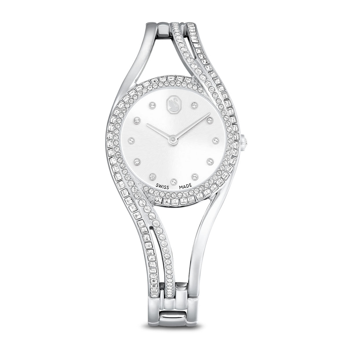 Hyperbola bangle watch, Swiss Made, Metal bracelet, Silver tone, Stainless steel