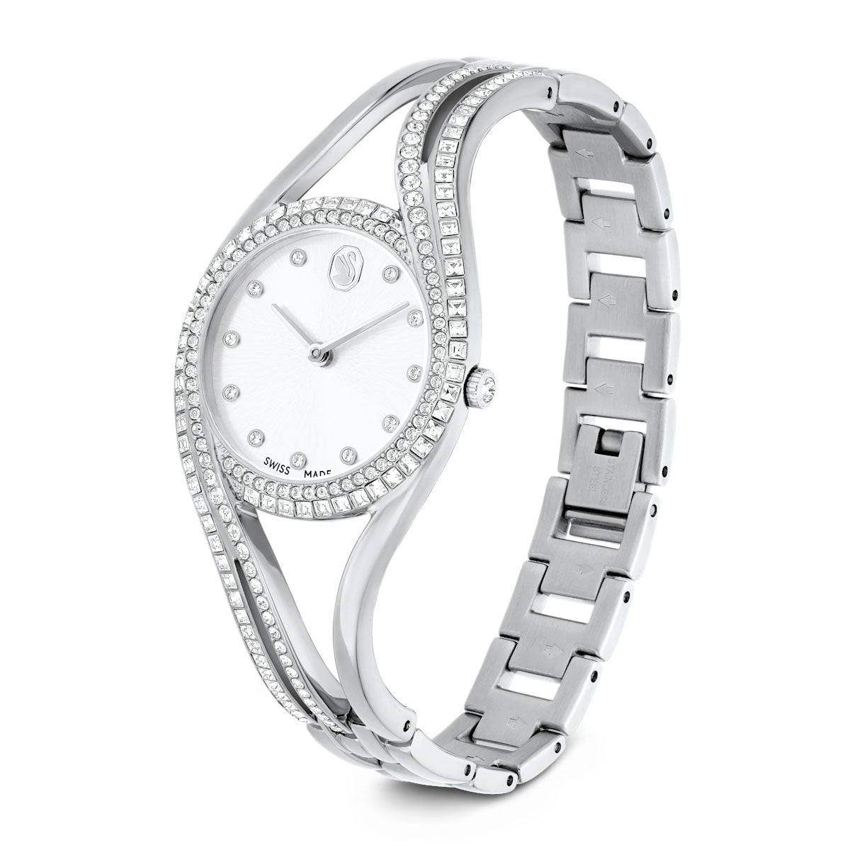 Hyperbola bangle watch, Swiss Made, Metal bracelet, Silver tone, Stainless steel