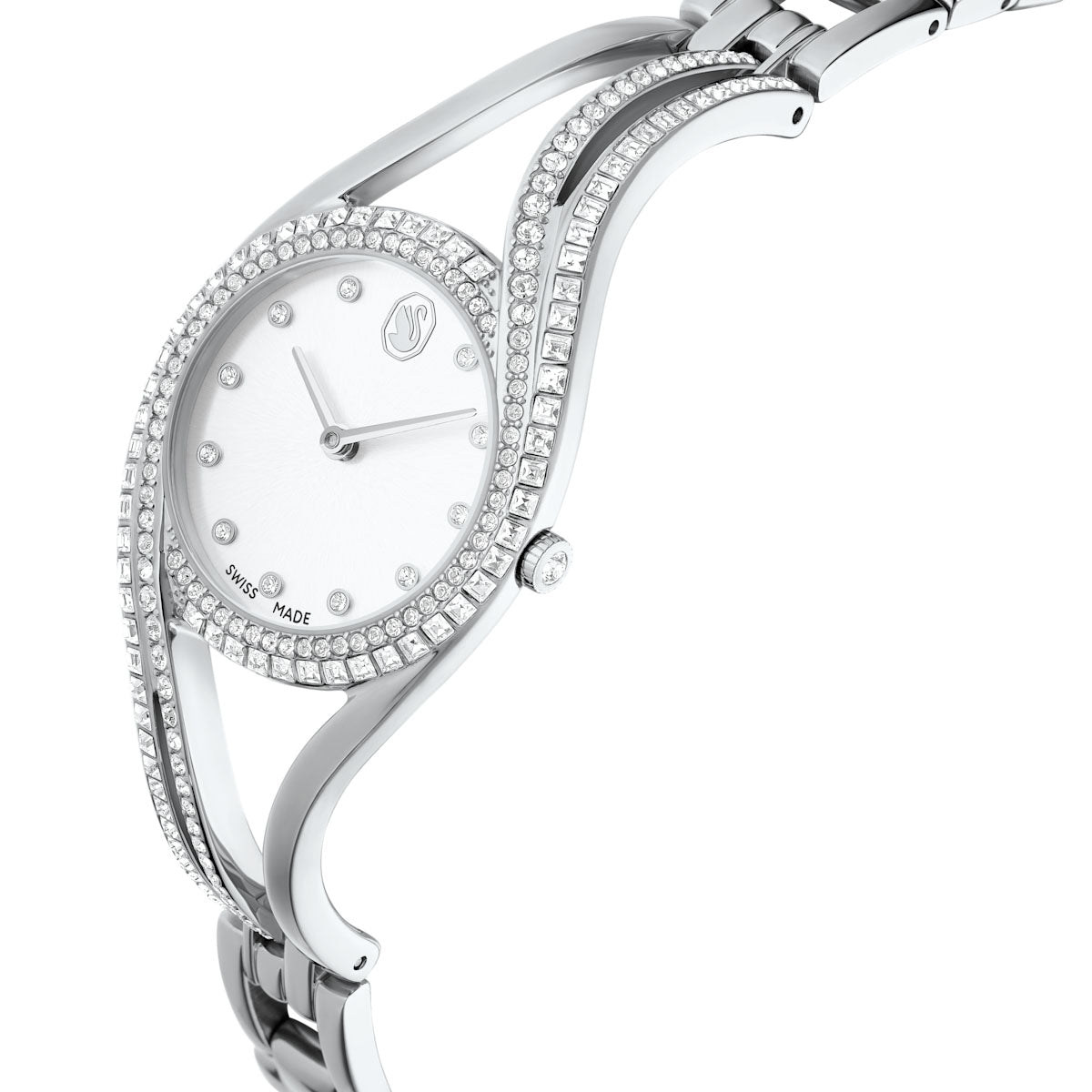Hyperbola bangle watch, Swiss Made, Metal bracelet, Silver tone, Stainless steel