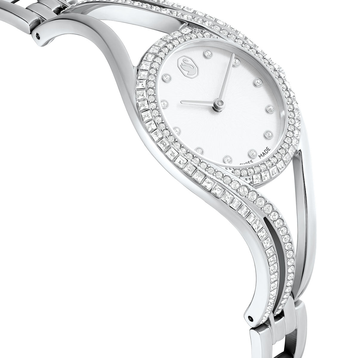 Hyperbola bangle watch, Swiss Made, Metal bracelet, Silver tone, Stainless steel