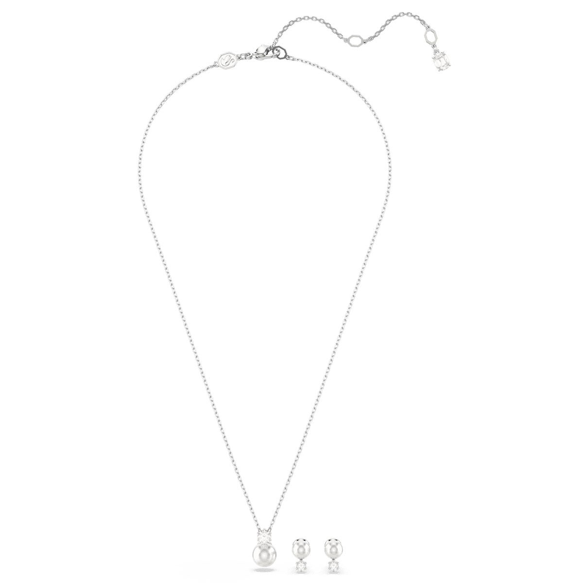 Matrix set, Crystal pearl, Round cut, White, Rhodium plated