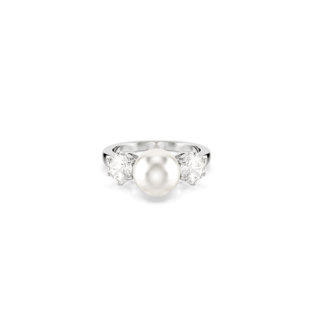 Matrix cocktail ring, Crystal pearl, Round cut, White, Rhodium plated