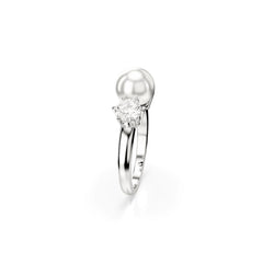Matrix cocktail ring, Crystal pearl, Round cut, White, Rhodium plated