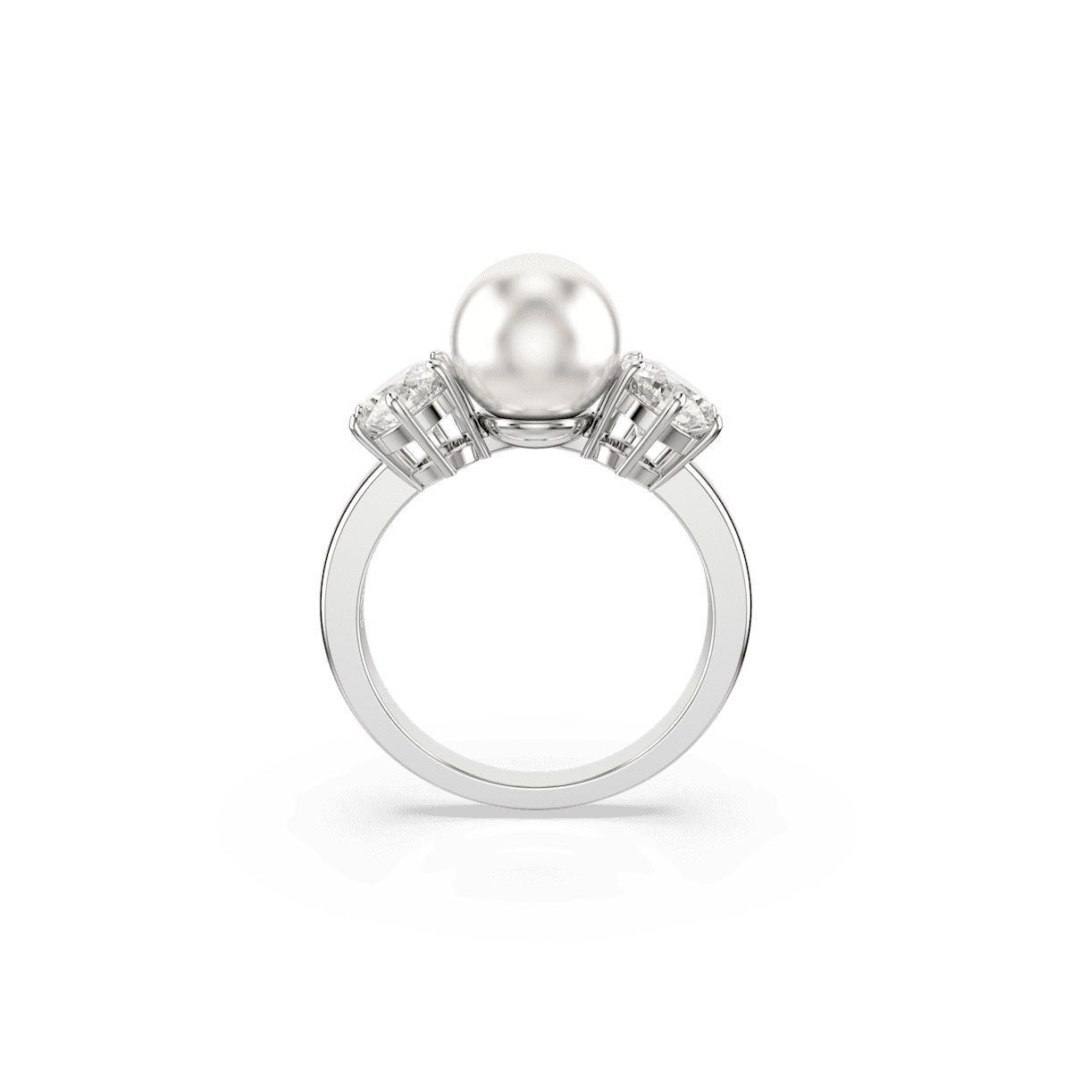 Matrix cocktail ring, Crystal pearl, Round cut, White, Rhodium plated