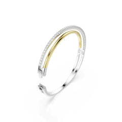 Hyperbola bangle, Round cut, White, Mixed metal finish