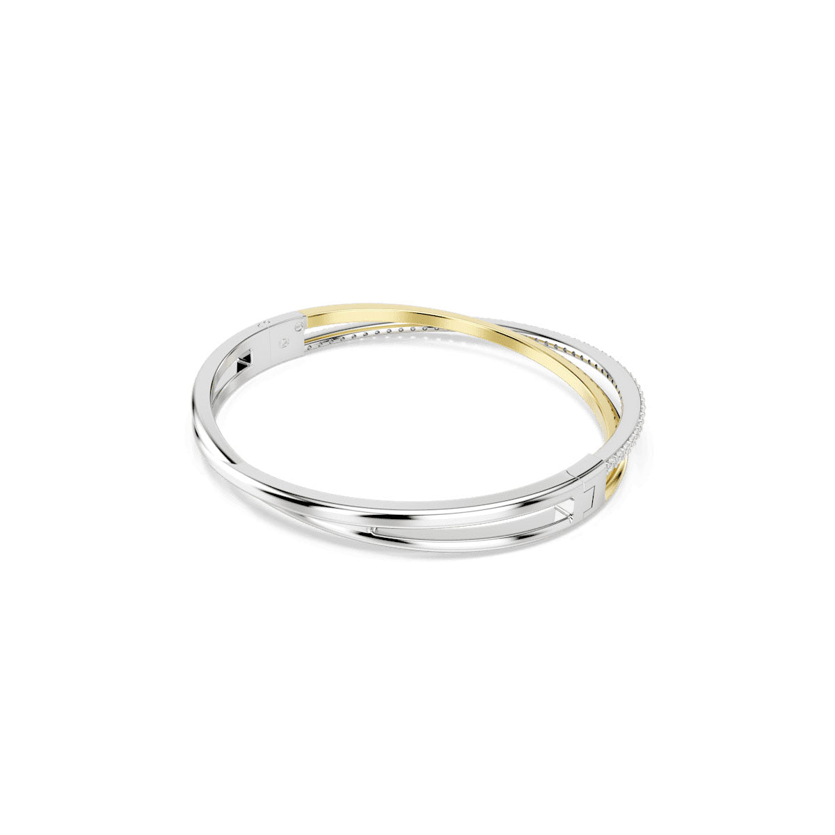 Hyperbola bangle, Round cut, White, Mixed metal finish