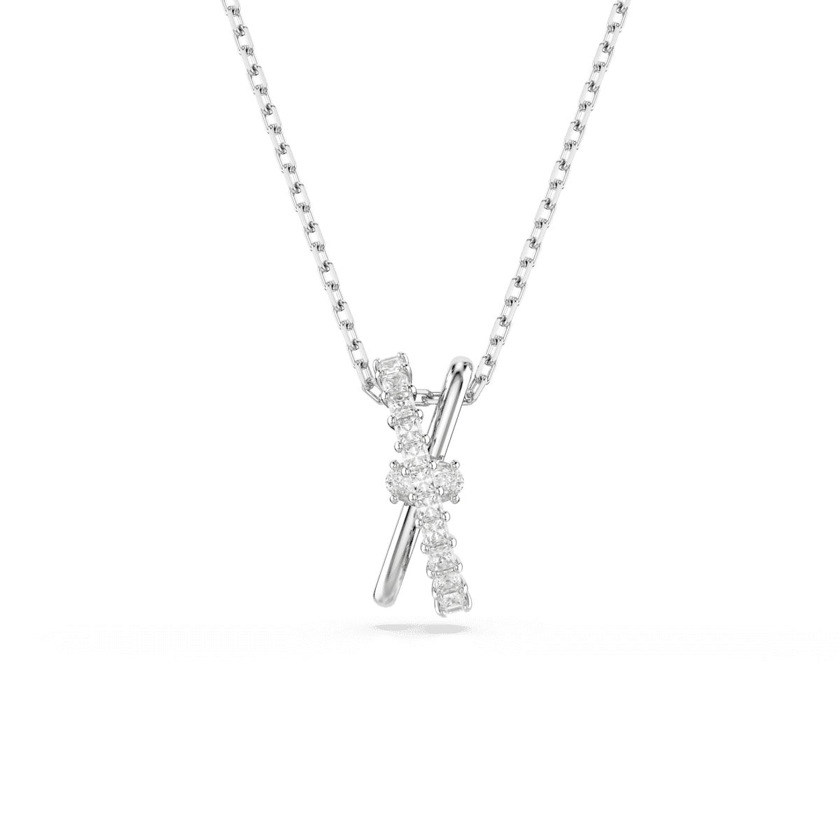 Hyperbola pendant, Mixed cuts, Twist, White, Rhodium plated