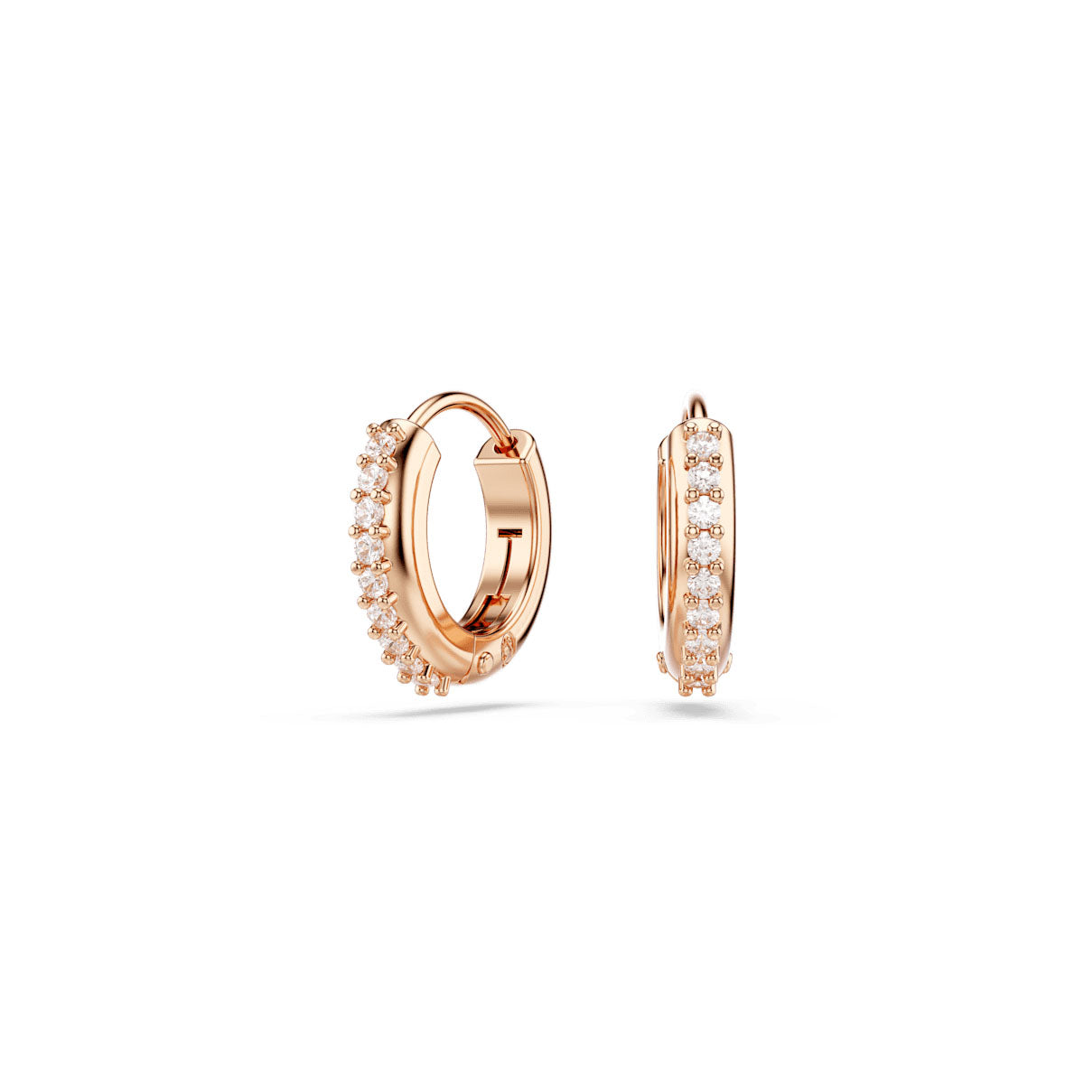 Matrix hoop earrings, Round cut, White, Rose gold-tone plated