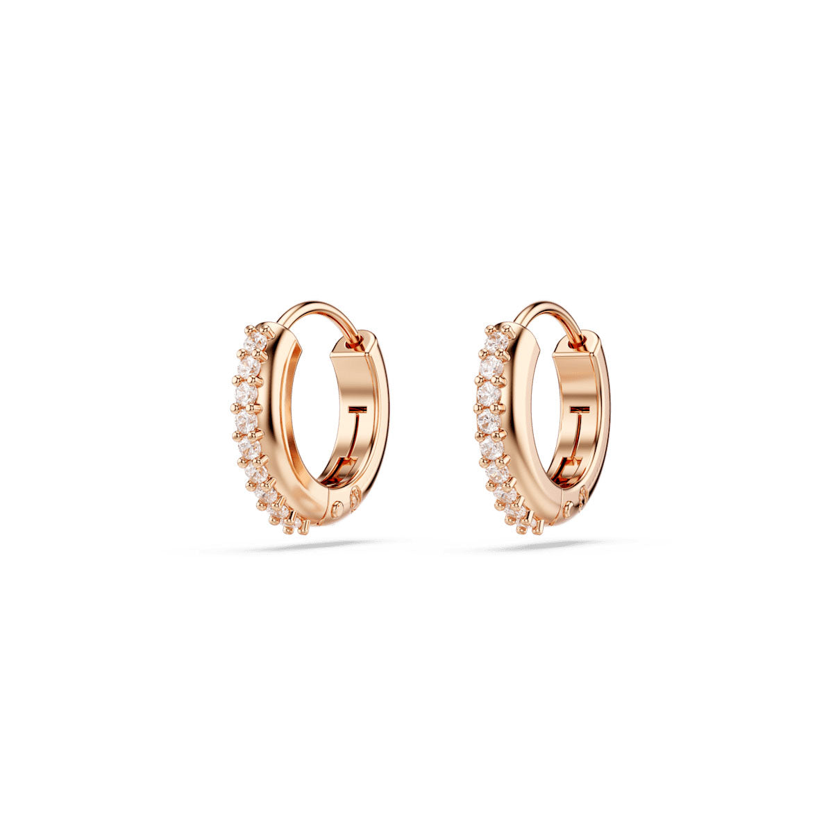 Matrix hoop earrings, Round cut, White, Rose gold-tone plated