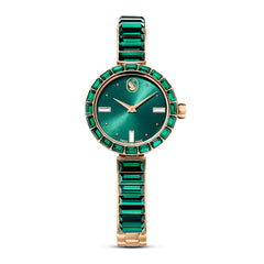 Matrix Bangle watch, Swiss Made, Crystal bracelet, Green, Champagne gold-tone finish