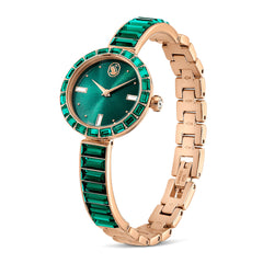 Matrix Bangle watch, Swiss Made, Crystal bracelet, Green, Champagne gold-tone finish
