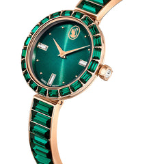 Matrix Bangle watch, Swiss Made, Crystal bracelet, Green, Champagne gold-tone finish