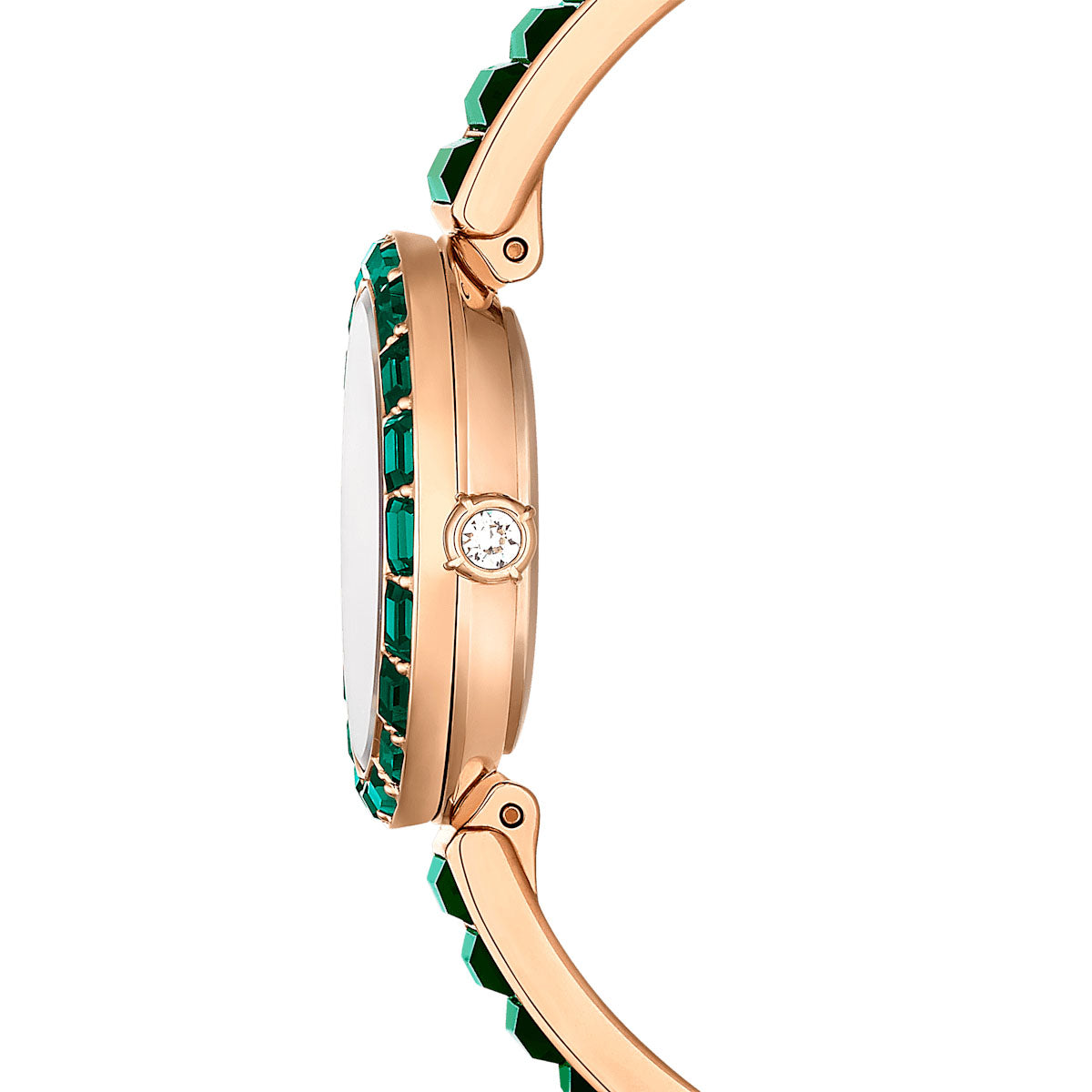 Matrix Bangle watch, Swiss Made, Crystal bracelet, Green, Champagne gold-tone finish
