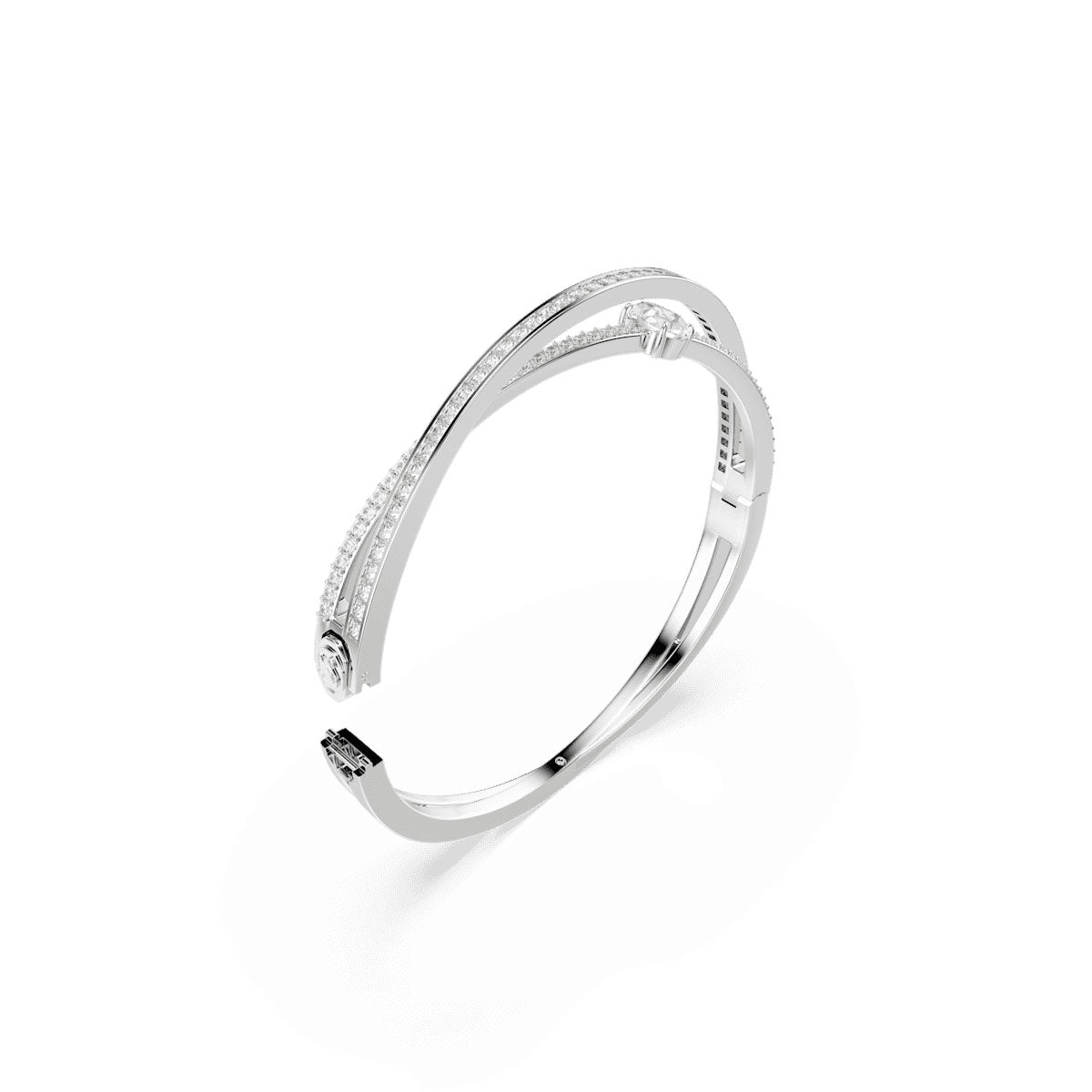 Hyperbola bangle, Mixed cuts, White, Rhodium plated