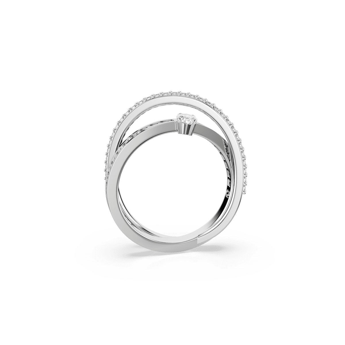 Hyperbola ring, Mixed cuts, White, Rhodium plated