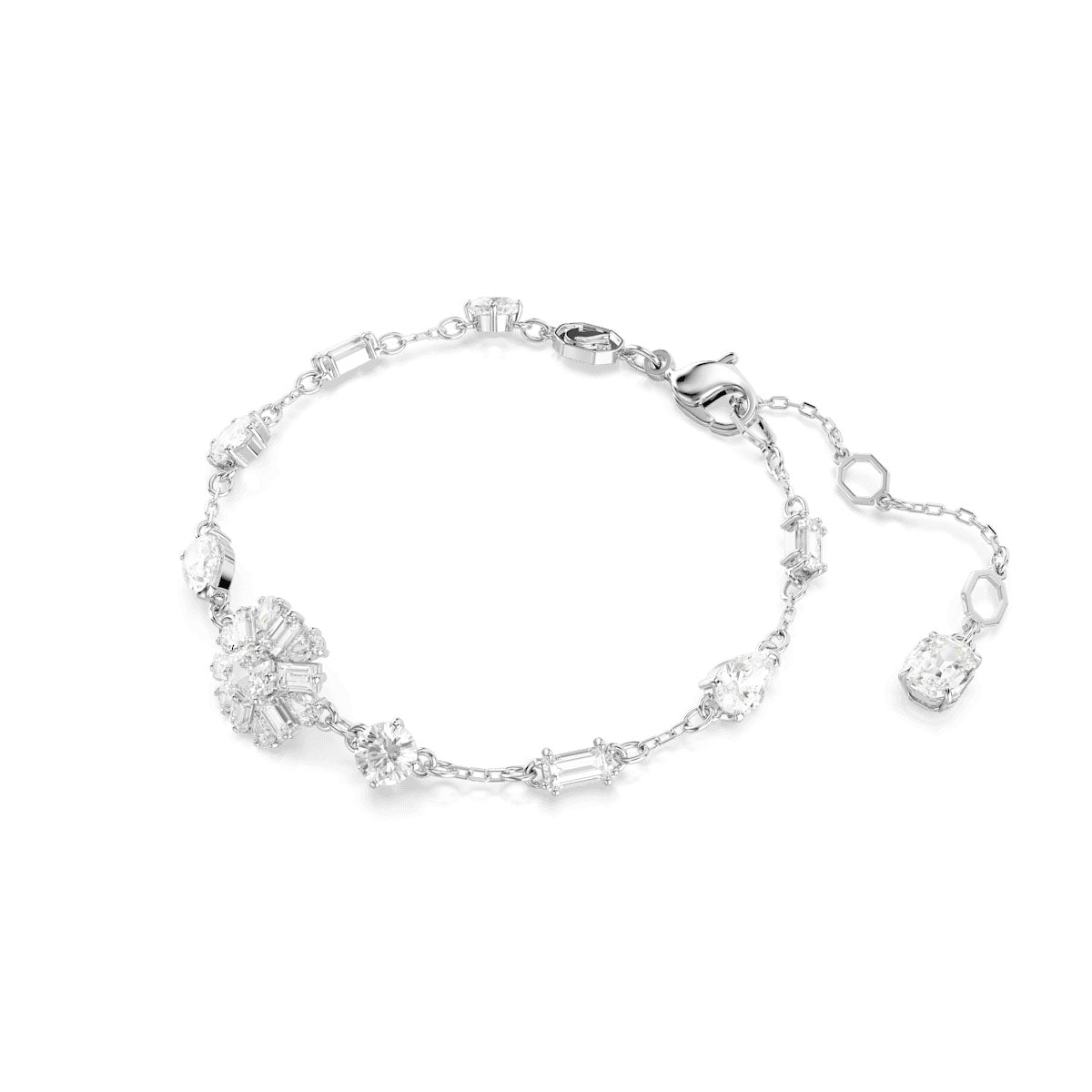 Idyllia bracelet, Mixed cuts, Snowflake, White, Rhodium plated