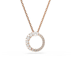 Matrix pendant, Crystal pearl, Round cut, White, Rose gold-tone plated