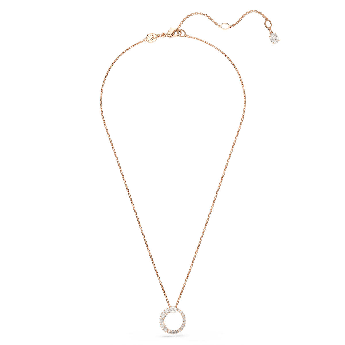 Matrix pendant, Crystal pearl, Round cut, White, Rose gold-tone plated