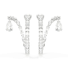 Matrix hoop earrings, Mixed cuts, White, Rhodium plated