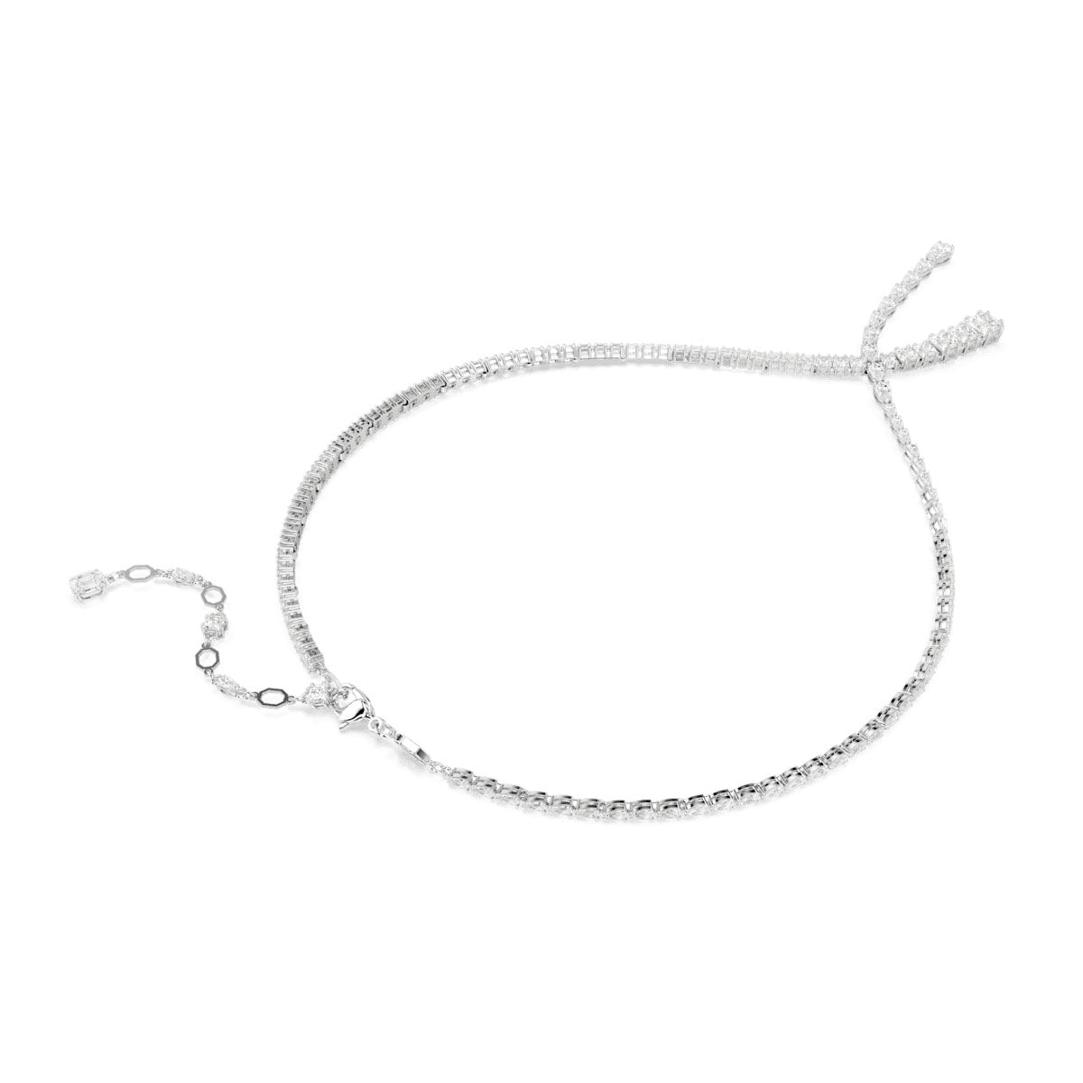 Matrix Y necklace, Mixed cuts, White, Rhodium plated