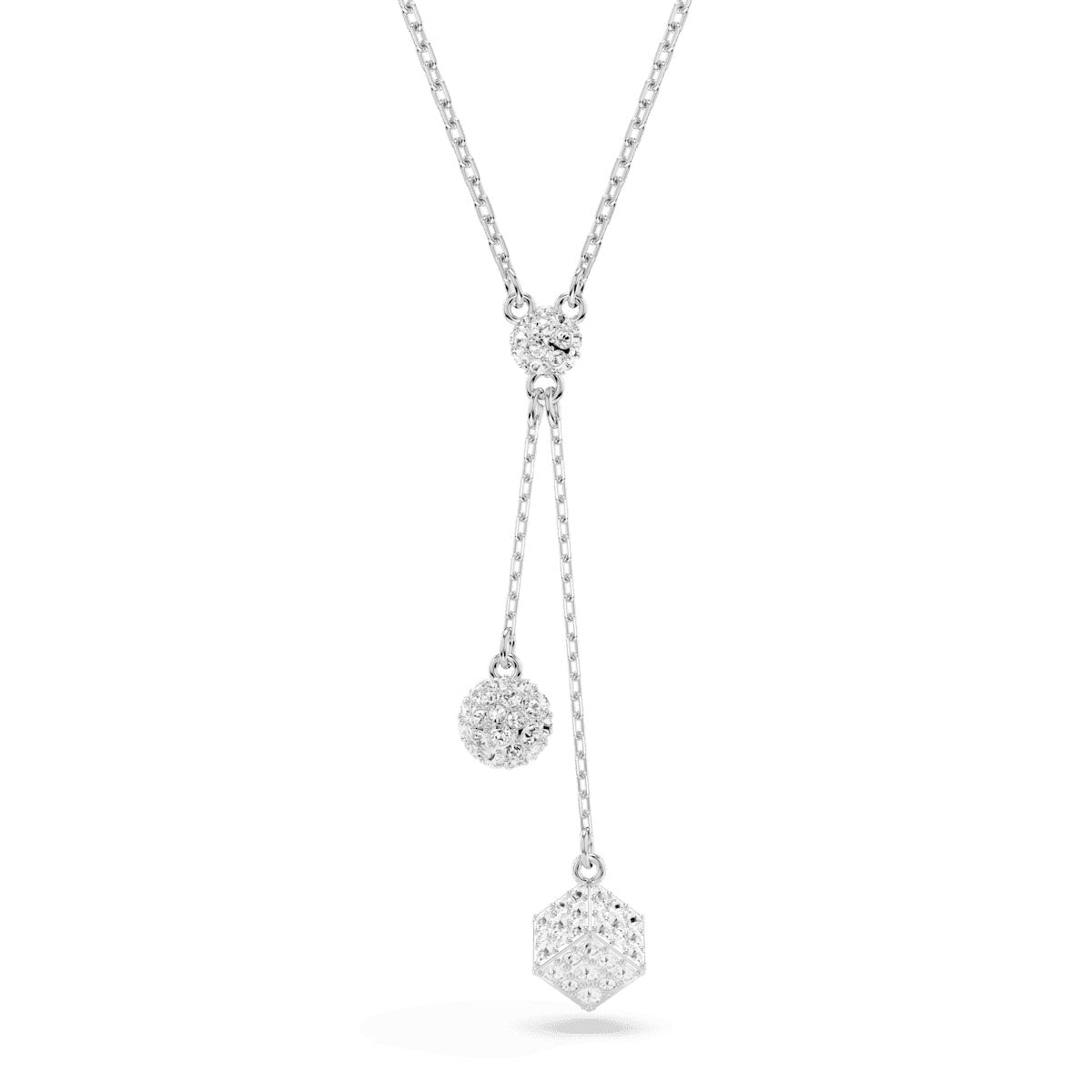 Dextera pendant, Round cut, Sphere and cube, White, Rhodium plated