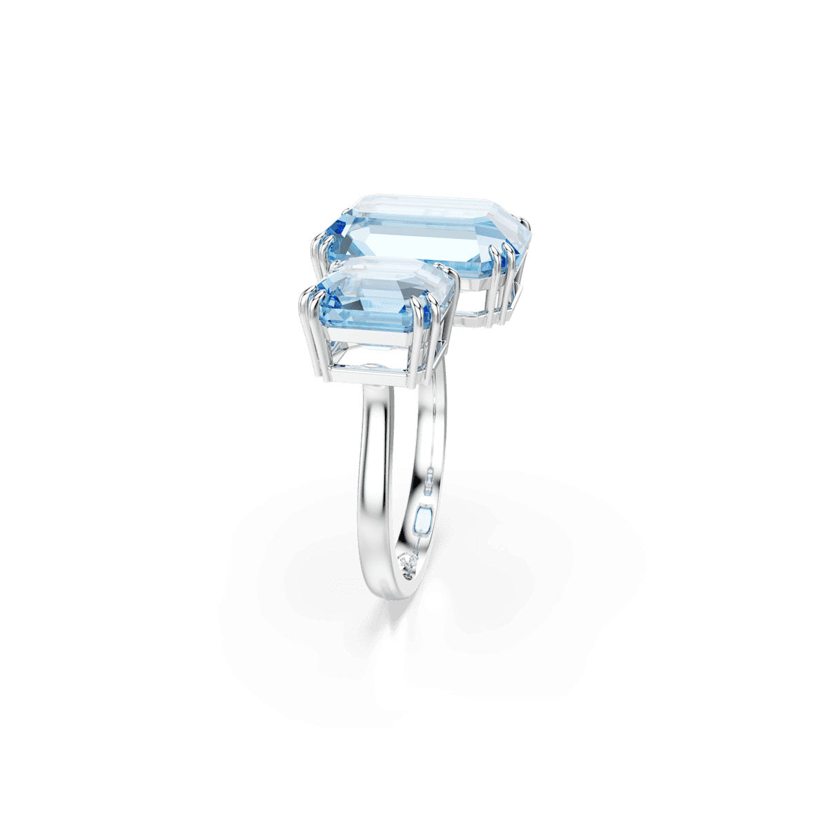 Millenia open ring, Octagon cut, Blue, Rhodium plated