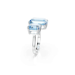 Millenia open ring, Octagon cut, Blue, Rhodium plated