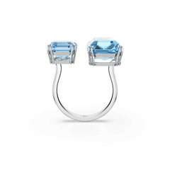 Millenia open ring, Octagon cut, Blue, Rhodium plated