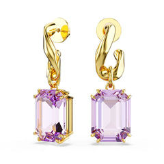 Millenia drop earrings, Octagon cut, Purple, Gold-tone plated