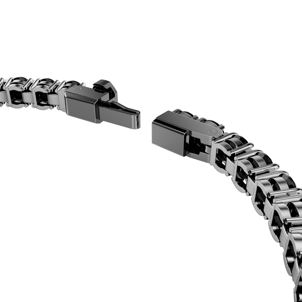 Matrix Tennis bracelet, Round cut, Black, Ruthenium plated
